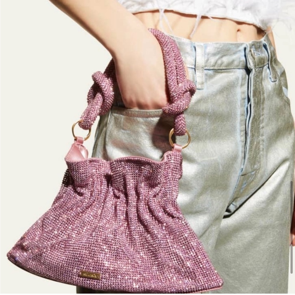 🆕 Cult Gaia Slouchy Pink Mini Crystal Embellished Shoulder Bag - Picture 12 of 17